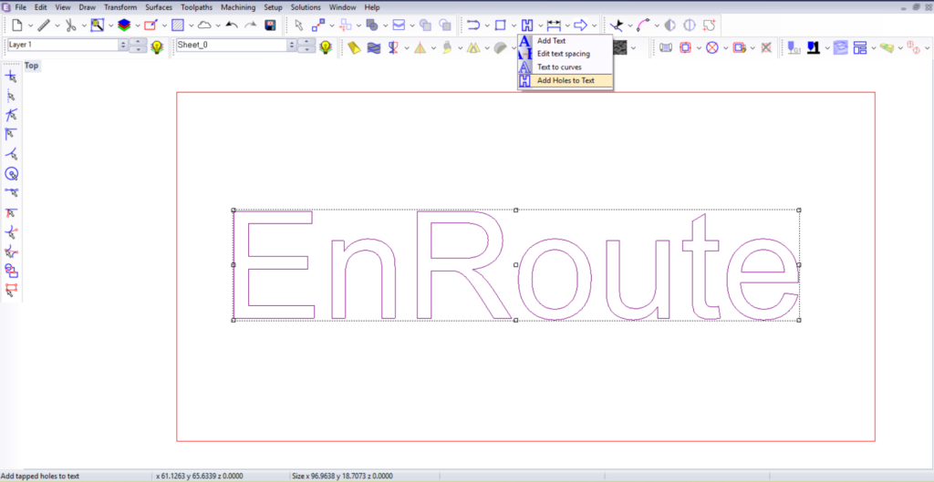 CNC threadmilling in EnRoute - add holes to text for fabrication