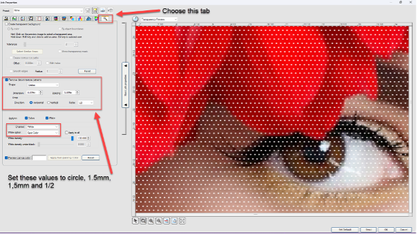 Customize hole size and distribution in printed window perfs with Flexi.