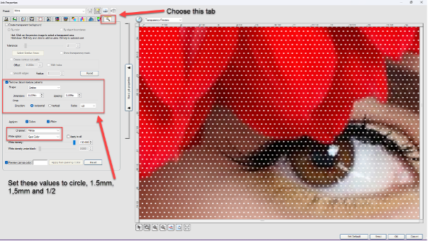 Customize hole size and distribution in printed window perfs with Flexi.