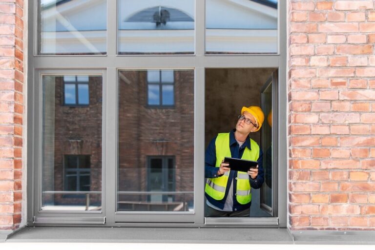 Installer completing a site survey for perforated window vinyl using SAi OnSite.
